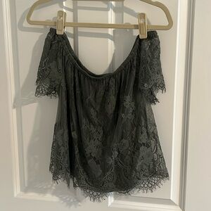 Green off the shoulder lace top